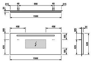 Зеркало Laufen Case 4728.5 150x62 с горизонтальной подсветкой