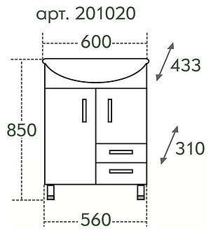 Мебель для ванной СанТа Грация 60 2 двери, 2 ящика