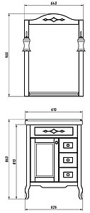 Мебель для ванной ASB-Mebel Флоренция Квадро 60 белая патина серебро витраж, массив ясеня