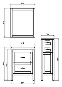 Мебель для ванной ASB-Mebel Римини 60 белая патина серебро, массив ясеня