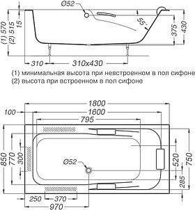 Чугунная ванна Oxame Omeris 180x85