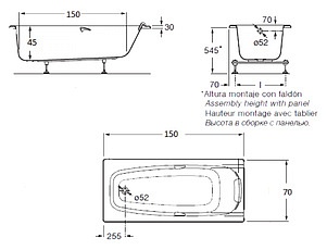 Акриловая ванна Roca Sureste 150x70