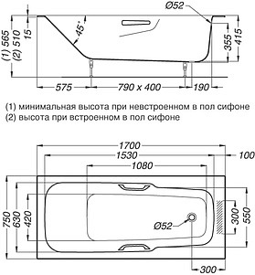 Чугунная ванна Oxame Ozanne 170x75