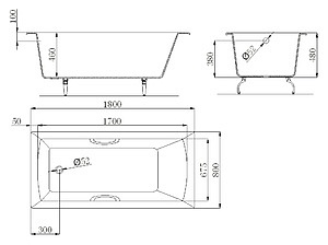 Чугунная ванна Castalia Prime 180x80x48 с ручками