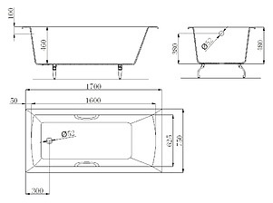 Чугунная ванна Castalia Prime 170x75x48 с ручками