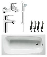 Комплект  Чугунная ванна Roca Continental 21291100R (170х70) + Ножки Roca 600224 универсальные + Комплект для ванной Grohe BauLoop 118105000