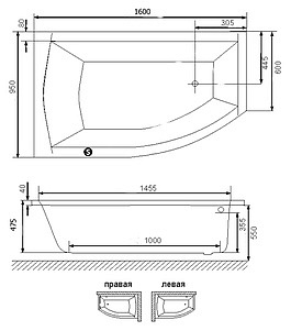 Акриловая ванна Excellent Magnus 160x95 правая