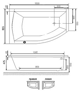 Акриловая ванна Excellent Magnus 150x85 правая