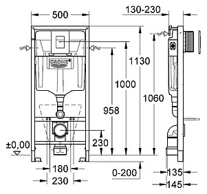 Комплект  Унитаз подвесной Cersanit Carina new clean on + Система инсталляции для унитазов Grohe Rapid SL 38775001 4 в 1 с кнопкой смыва