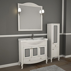 Мебель для ванной ASB-Mebel Флоренция 105 белая патина серебро витраж, массив ясеня