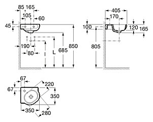 Рукомойник Roca Meridian Compact 32724C000 угловой 35 см