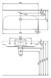 Раковина IFO Grandy RP211901100 90 см, без отверстий, с переливом