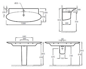 Раковина Jacob Delafon Presquile E4435 130 см