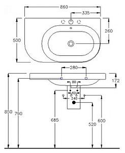 Раковина Hatria Daytime DX 86 см, R