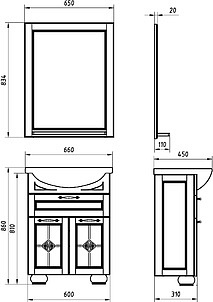 Мебель для ванной ASB-Mebel Бергамо 65 белая, патина серебро, витраж