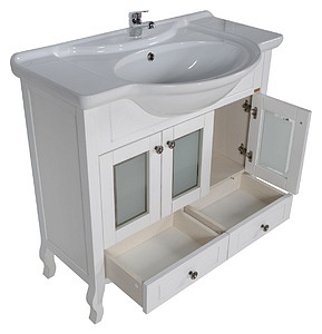 Мебель для ванной ASB-Mebel Флоренция 85 белая патина серебро витраж, массив ясеня