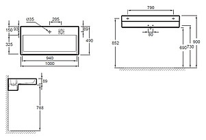 Раковина Jacob Delafon Terrace EXC9112 100 см с подсветкой