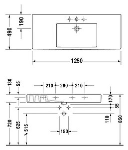 Раковина Duravit Vero 0329120060 125 см