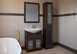 Мебель для ванной ASB-Mebel Бергамо 65 орех темный, патина золото, витраж