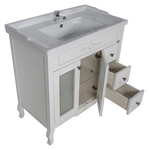 Мебель для ванной ASB-Mebel Флоренция Квадро 80 белая патина серебро витраж, массив ясеня