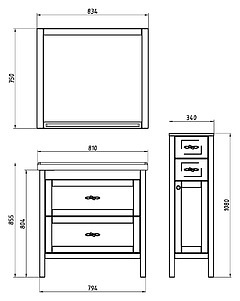 Мебель для ванной ASB-Mebel Римини 80 белая патина серебро, массив ясеня