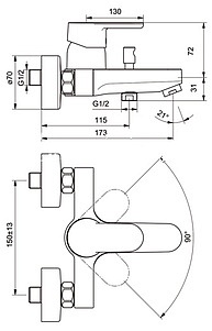 Смеситель Ideal Standard Ceraplan III B0718AA для ванны с душем