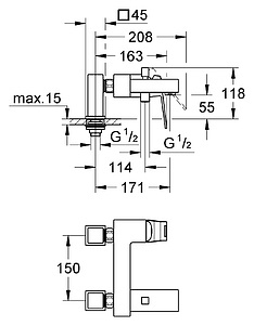 Смеситель Grohe Eurocube 23143000 для ванны с душем