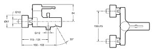 Смеситель Jacob Delafon Cuff E45532-CP для ванны с душем