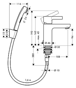 Смеситель Hansgrohe Metris S 31160000 для раковины с гигиеническим душем