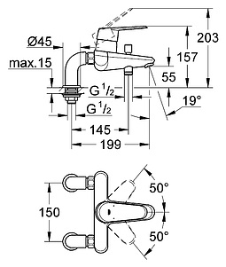 Смеситель Grohe Eurodisc Cosmopolitan 33392002 для ванны с душем