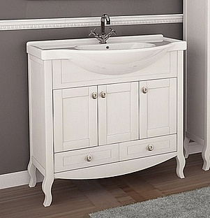 Мебель для ванной ASB-Mebel Флоренция 105 белая патина серебро, массив ясеня