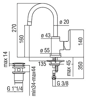 Смеситель Nobili ABC AB87338/2CR для раковины