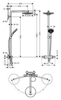 Душевая стойка Hansgrohe Raindance Select S 240 2jet 27129000 Showerpipe