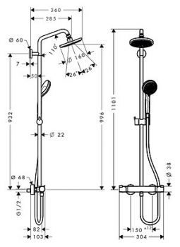 Душевая стойка Hansgrohe Croma 160 Showerpipe 27135000