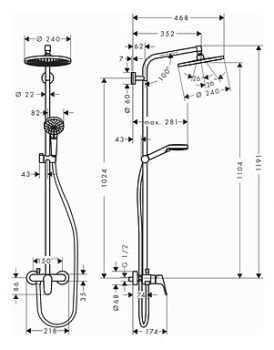 Душевая стойка Hansgrohe Crometta S 240 1jet Showerpipe EcoSmart 27269000 9 л