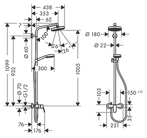 Душевая стойка Hansgrohe Crometta 160 1 Jet 27266400 с однорычажным смесителем