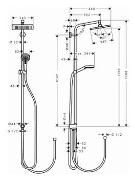 Душевая стойка Hansgrohe Crometta E 240 1jet Showerpipe Reno EcoSm 27289000 9 л