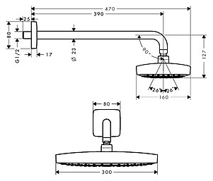 Верхний душ Hansgrohe Raindance Select E 300 2jet 27385000