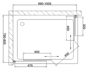 Душевой уголок Vegas Glass ZA-F 80*100 08 01 профиль глянцевый хром, стекло прозрачное