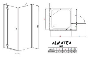 Душевой уголок Radaway Almatea KDJ 90 стекло графит L