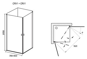 Душевой уголок Ravak CRV1-80+CRV1 Transparent, профиль белый
