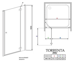 Душевая дверь в нишу Radaway Torrenta DWJ 110 прозрачное стекло R