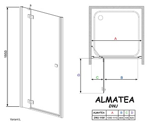 Душевая дверь в нишу Radaway Almatea DWJ 110 прозрачное стекло L