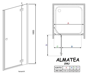 Душевая дверь в нишу Radaway Almatea DWJ 120 стекло графит R