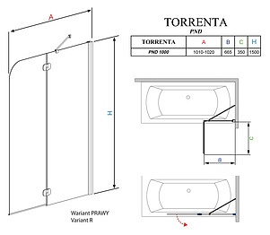 Шторка на ванну Radaway Torrenta PND 100 прозрачное стекло R