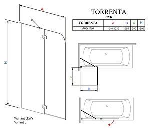 Шторка на ванну Radaway Torrenta PND 100 прозрачное стекло L