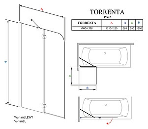 Шторка на ванну Radaway Torrenta PND 120 стекло графит L