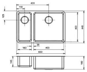 Мойка кухонная Reginox Ohio 18x40+40x40 LUX L сталь