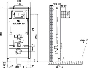 Система инсталляции для унитазов OLI Oli 80 с кнопкой смыва Slim