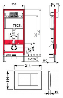 Система инсталляции для унитазов TECE Planus К 400 321 4 в 1 с кнопкой смыва